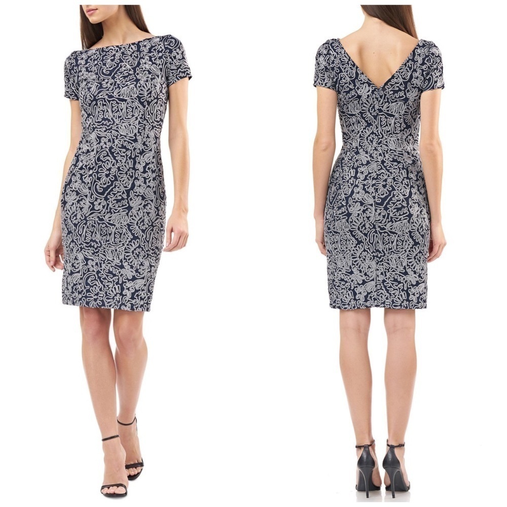 JS Collections Embroidered Sheath Dress Size 10 Blue